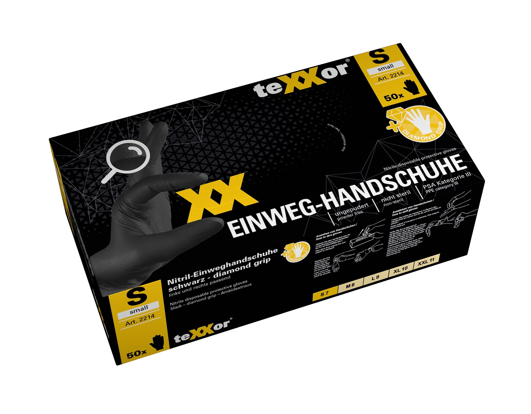 teXXor DIAMOND GRIP Nitril-Einweghandschuhe 50 in Schwarz - Spenderbox