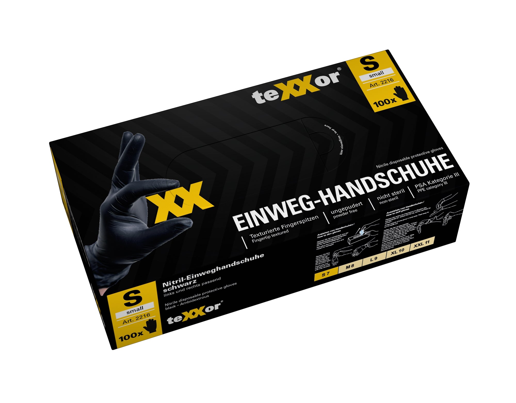 teXXor 2216 Nitril-Einweghandschuhe Schwarz – Spenderbox mit 100 Stück

