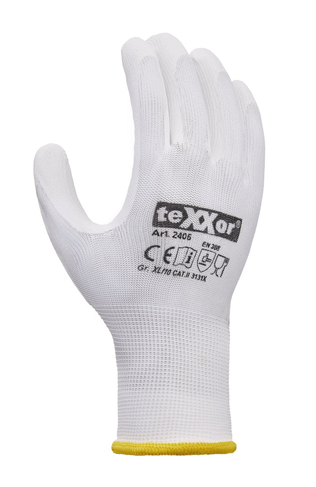 teXXor 2405 PU-Montagehandschuh Weiß – Handrücken
